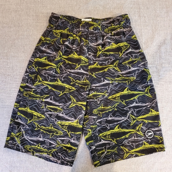 Speedo Boys Swim Trunk Board Short Black Shark  Size M 10 12 - Picture 1 of 7